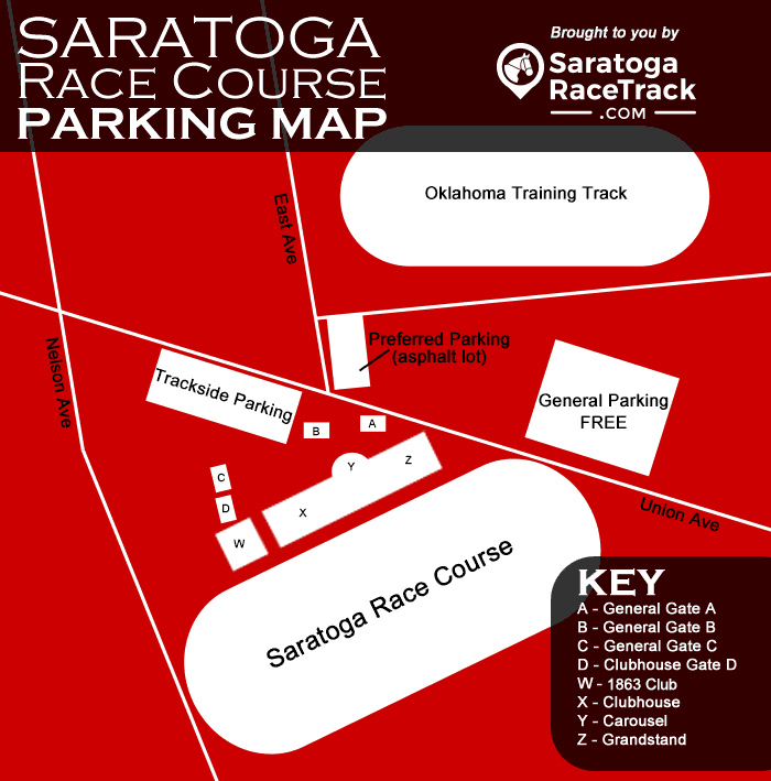 saratoga race course parking map infographic with text description below
