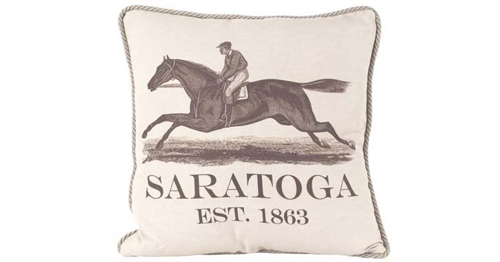 a saratoga horse racing pillow