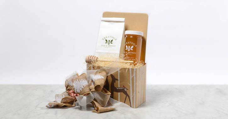 gift basket of tea and honey