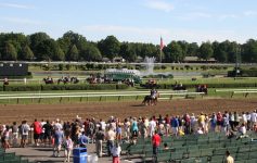 Saratoga racetrack and flag